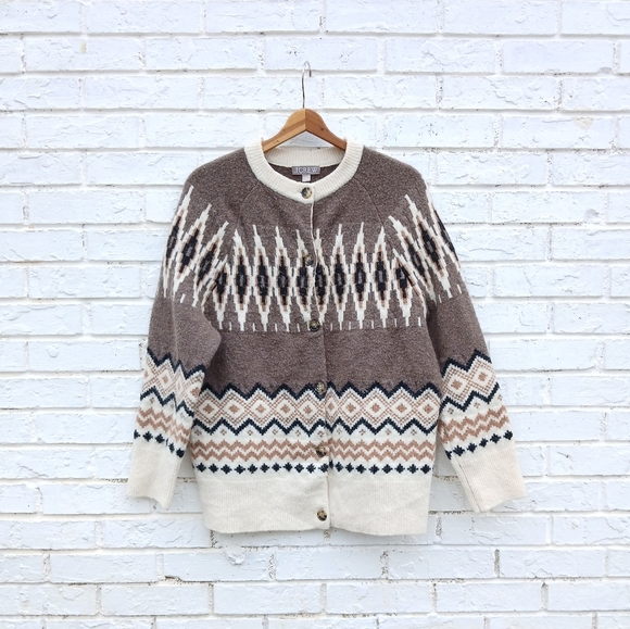 J. Crew Brown and Cream Patterned Cardigan - Picture 4 of 9